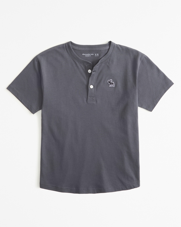 essential relaxed henley icon tee, Dark Grey