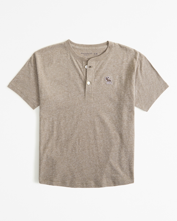 essential relaxed henley icon tee, Light Brown