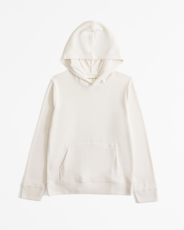 hooded cozy waffle long-sleeve tee, Cream