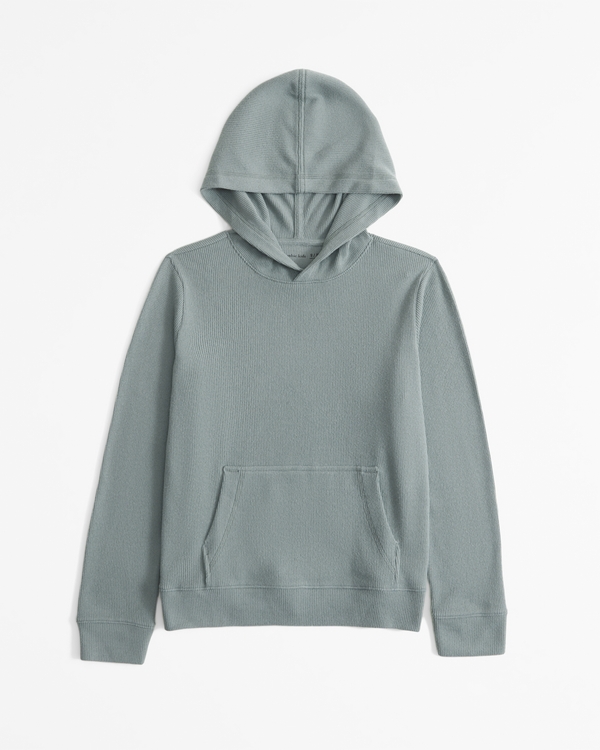 hooded cozy waffle long-sleeve tee, Sage