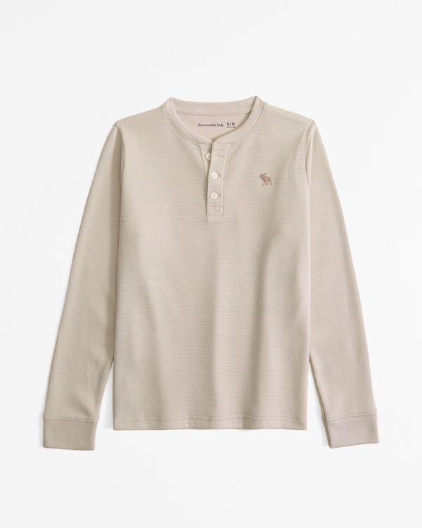 long-sleeve icon henley waffle tee, Oatmeal