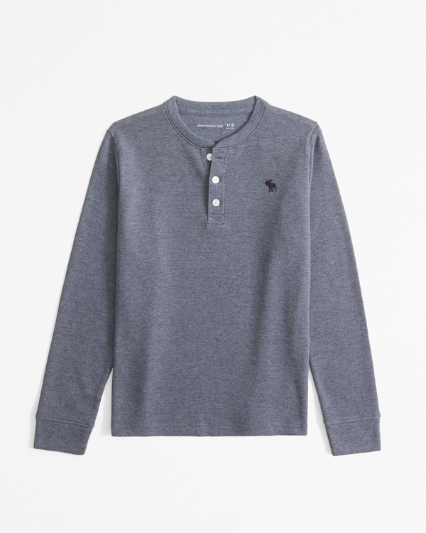 long-sleeve icon henley waffle tee, Gray