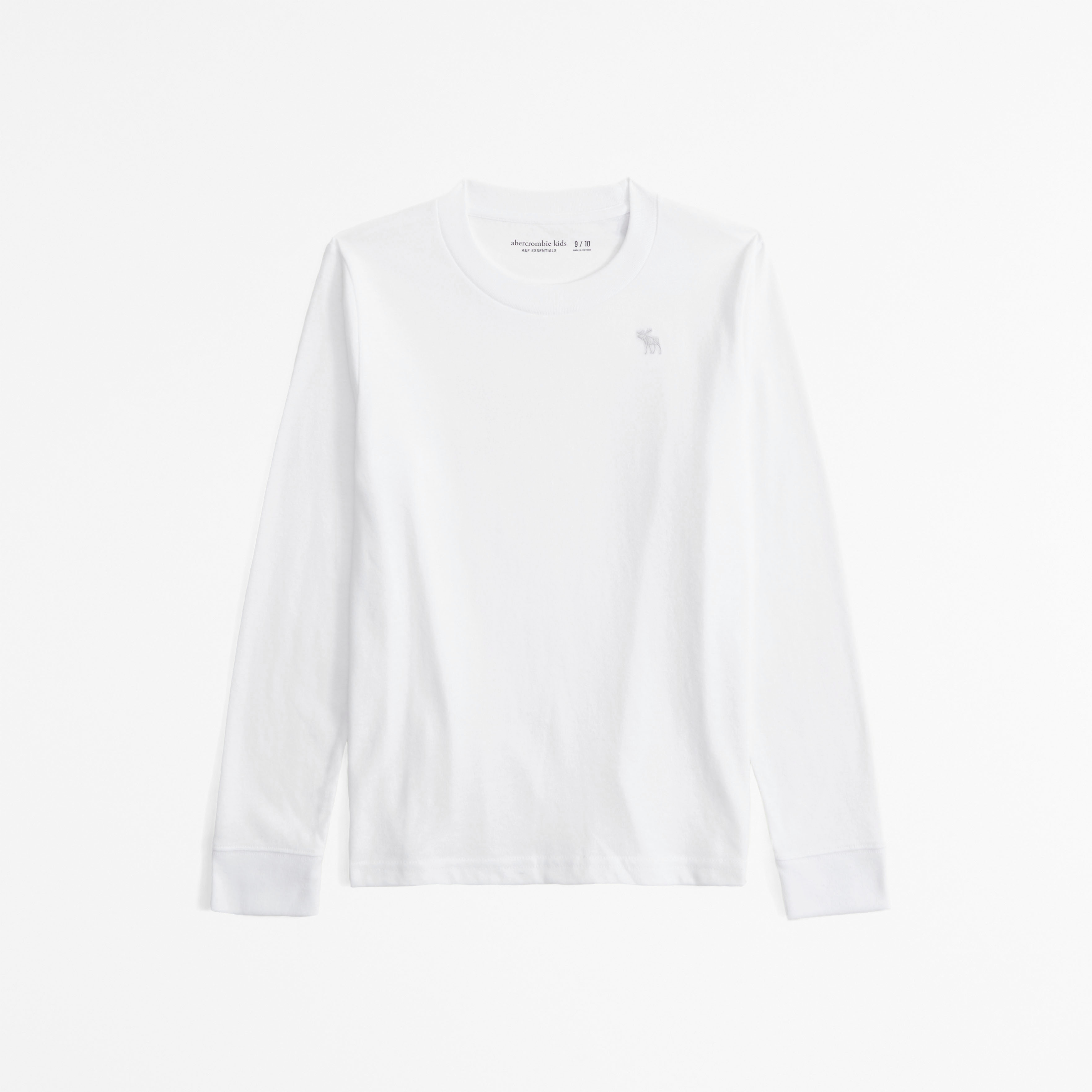 Abercrombie & Fitch Kids' Essential Long-sleeve Icon Crew Tee In White