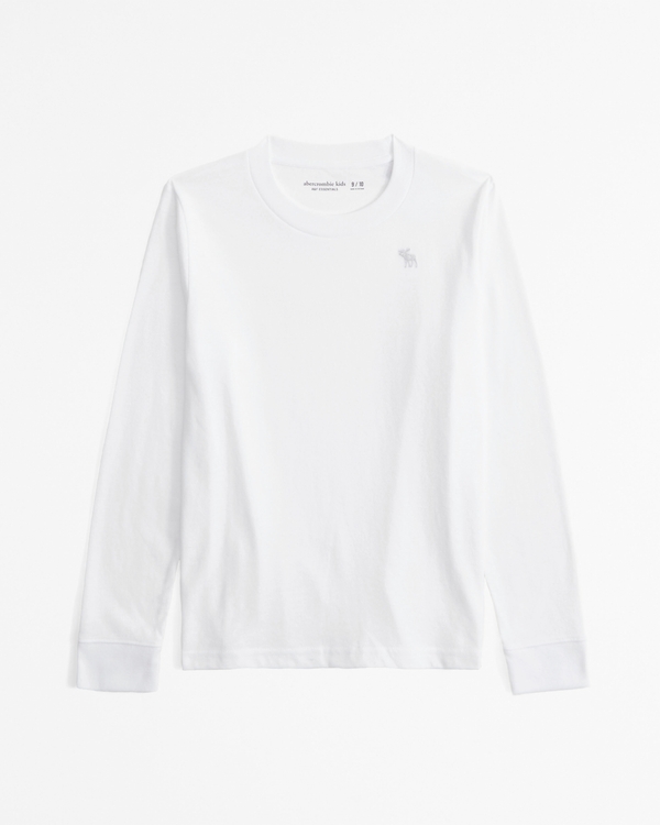 essential long-sleeve icon crew tee, White