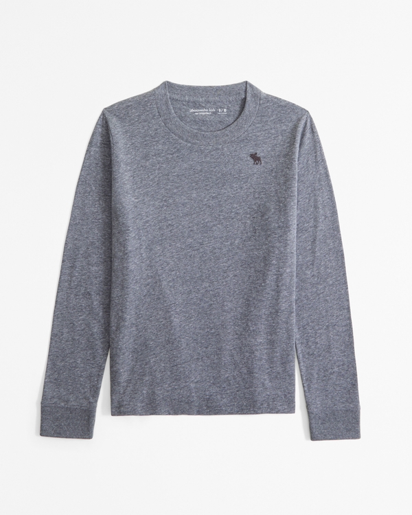 essential long-sleeve icon crew tee, Gray view 1
