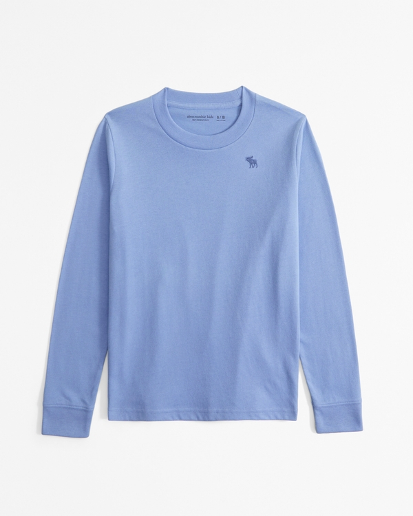 essential long-sleeve icon crew tee, Cool Blue