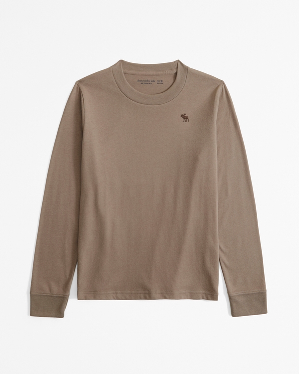 essential long-sleeve icon crew tee, Dusty Beige