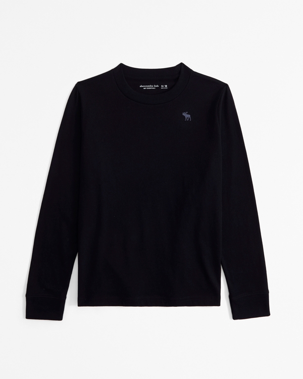 essential long-sleeve icon crew tee, Black