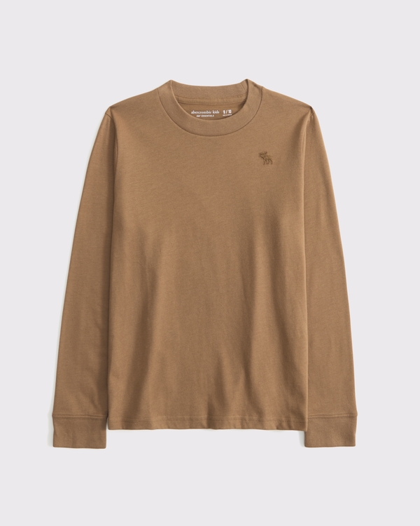 essential long-sleeve icon crew tee, Toasted Taupe