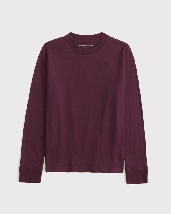 essential long-sleeve icon crew tee, Deep Plum