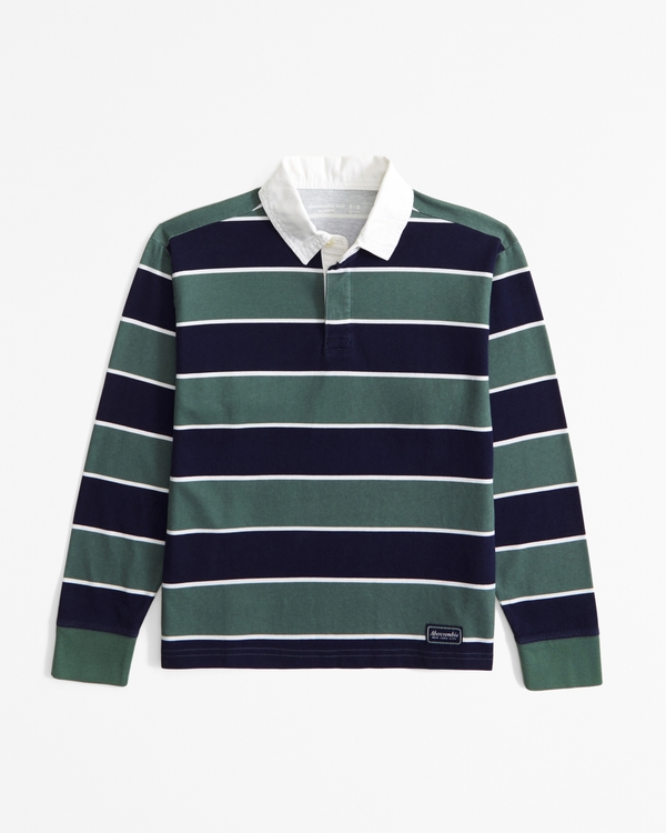 long-sleeve rugby polo, Green Stripe