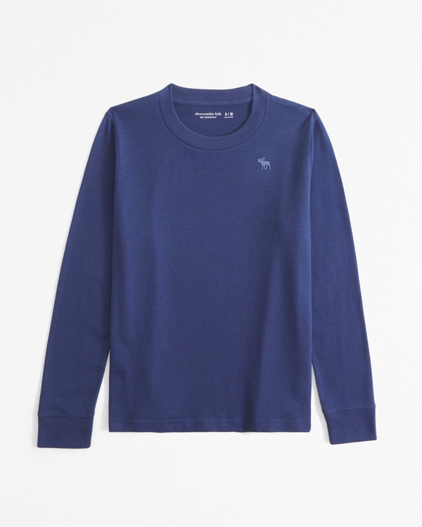 essential long-sleeve icon crew tee, Vintage Indigo