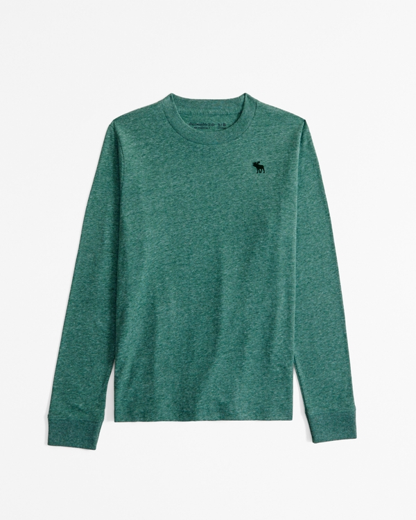 essential long-sleeve icon crew tee, Emerald