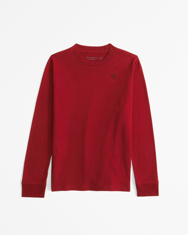 essential long-sleeve icon crew tee, Rich Ruby