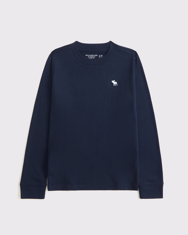 essential long-sleeve icon crew tee, Deep Blue view 1