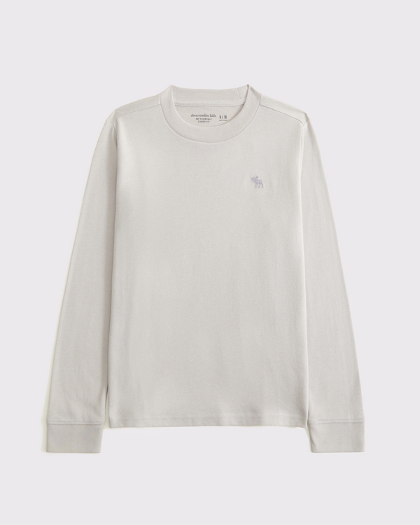 essential long-sleeve icon crew tee, Stone Gray view 1