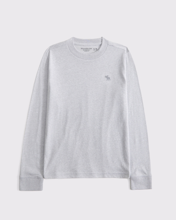 Camiseta básica de manga larga con ícono y cuello redondo, Gris view 1