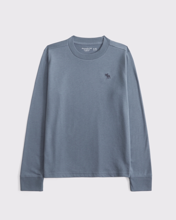 essential long-sleeve icon crew tee, Cool Slate view 1