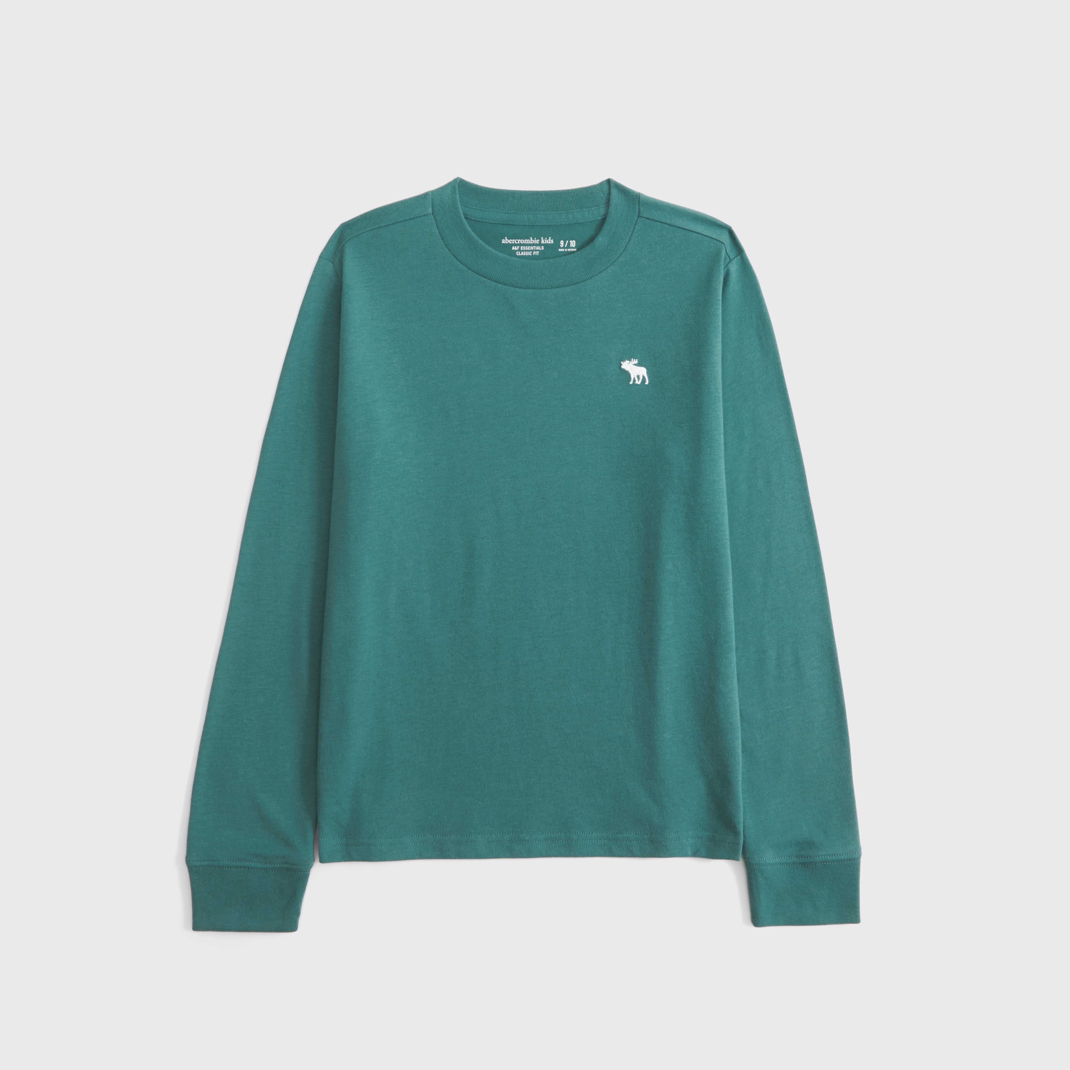 Abercrombie & Fitch Kids' Essential Long-sleeve Icon Crew Tee In Green