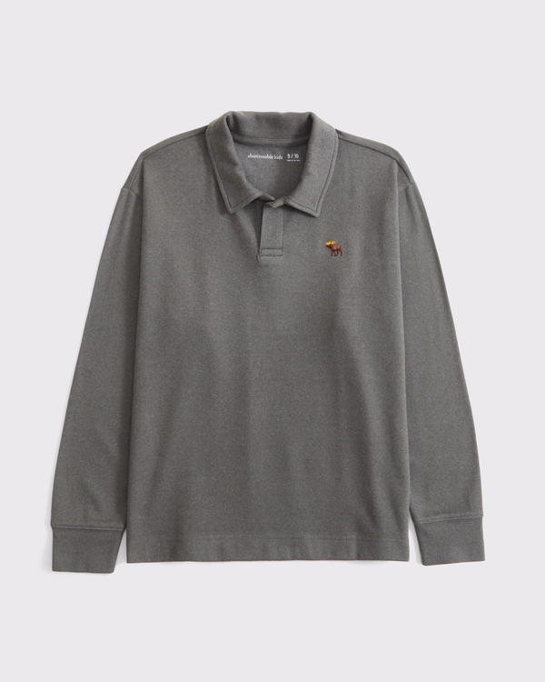 cozy long-sleeve signature icon johnny collar polo, Gray view 1