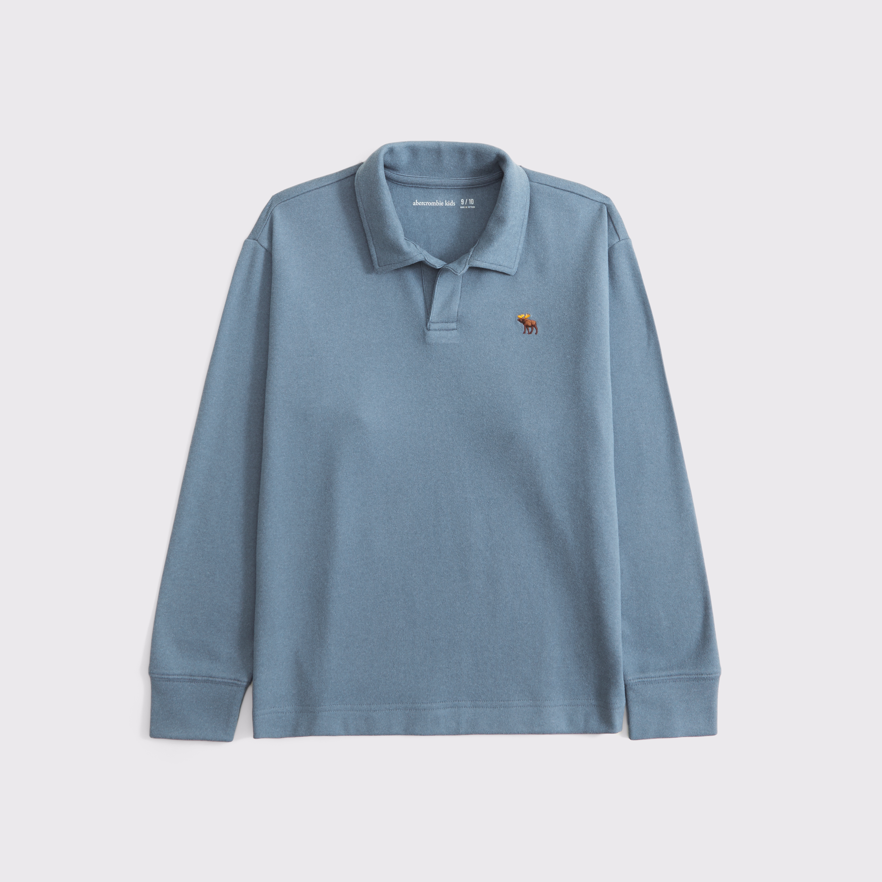 Abercrombie & Fitch Kids' Cozy Long-sleeve Signature Icon Johnny Collar Polo In Blue