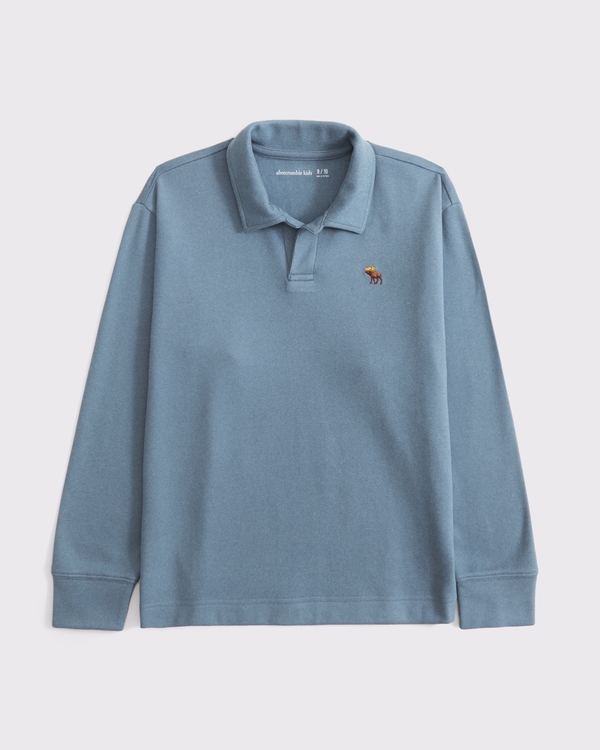 cozy long-sleeve signature icon johnny collar polo, Blue view 1
