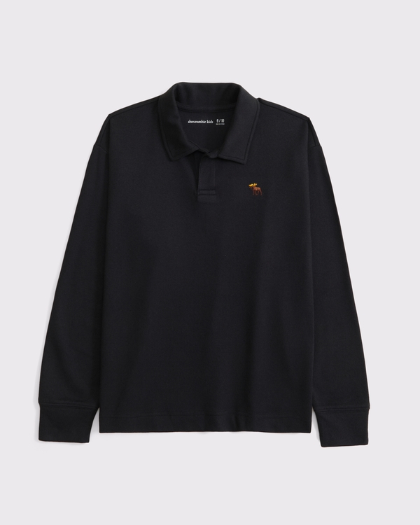 cozy long-sleeve signature icon johnny collar polo, Black view 1