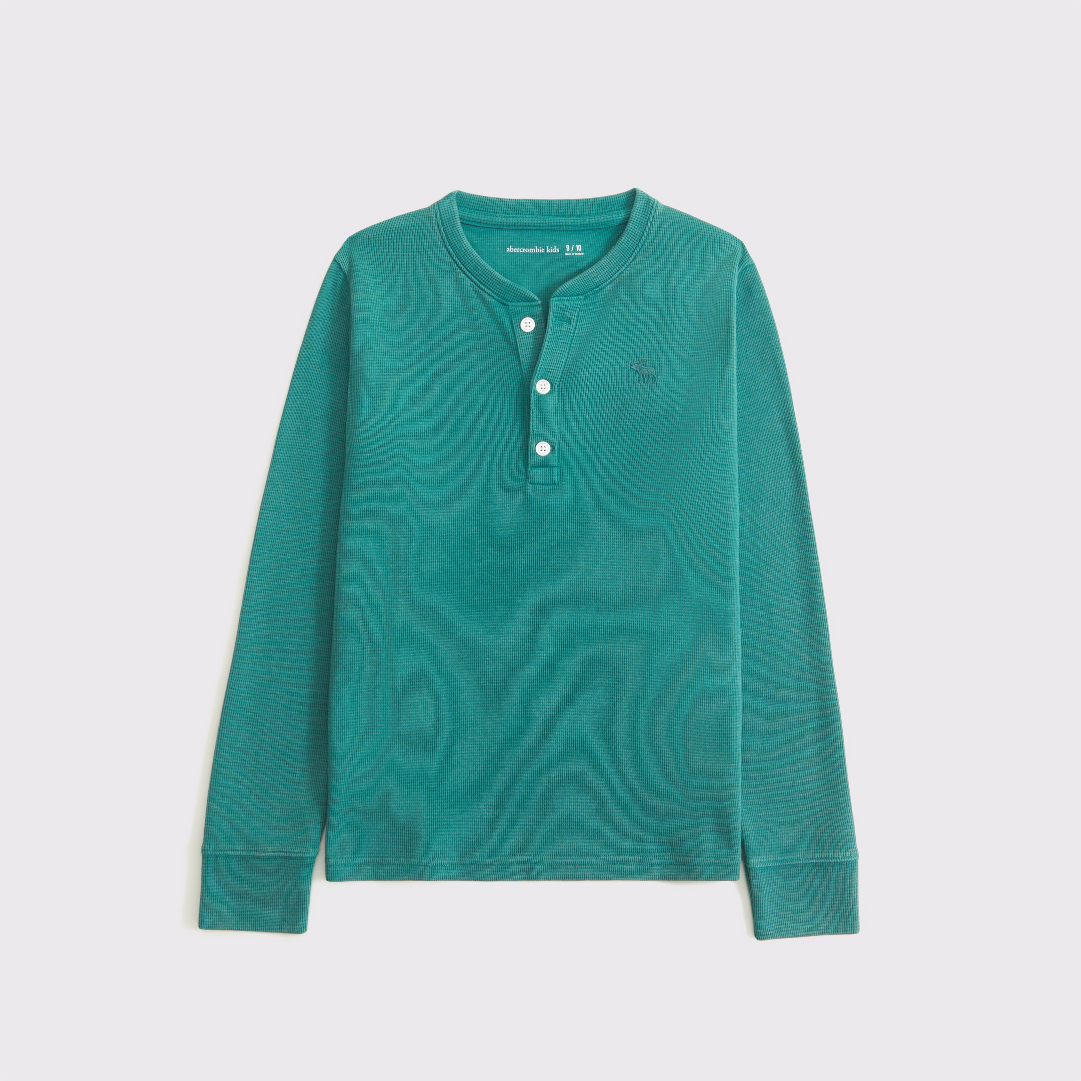 Abercrombie & Fitch Kids' Washed Long-sleeve Waffle Icon Henley In Green