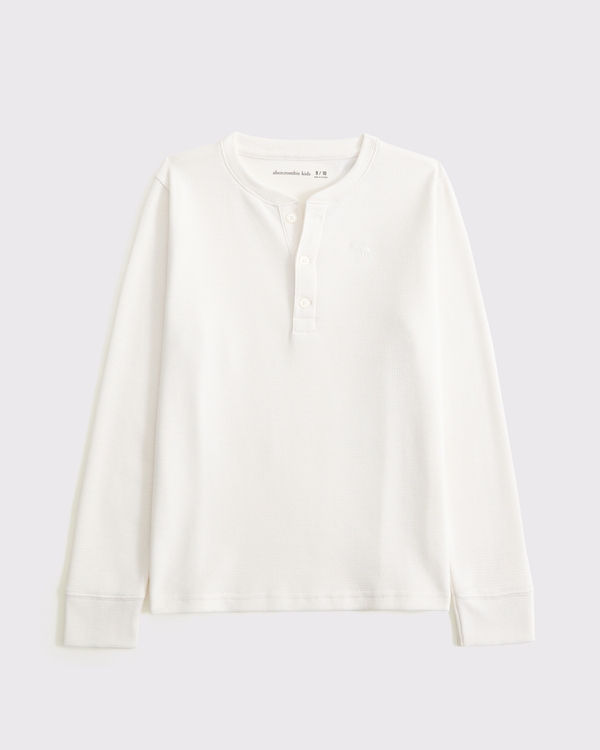 long-sleeve waffle icon henley, White view 1