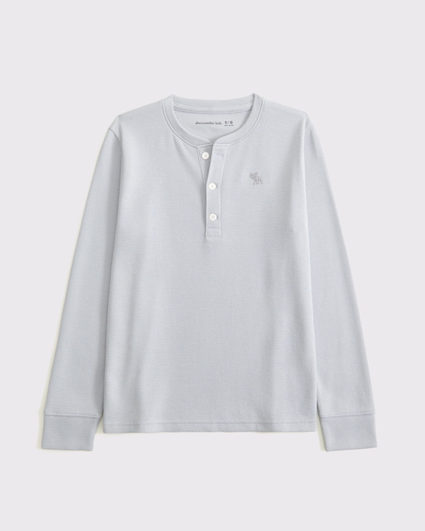 long-sleeve waffle icon henley, Light Gray view 1