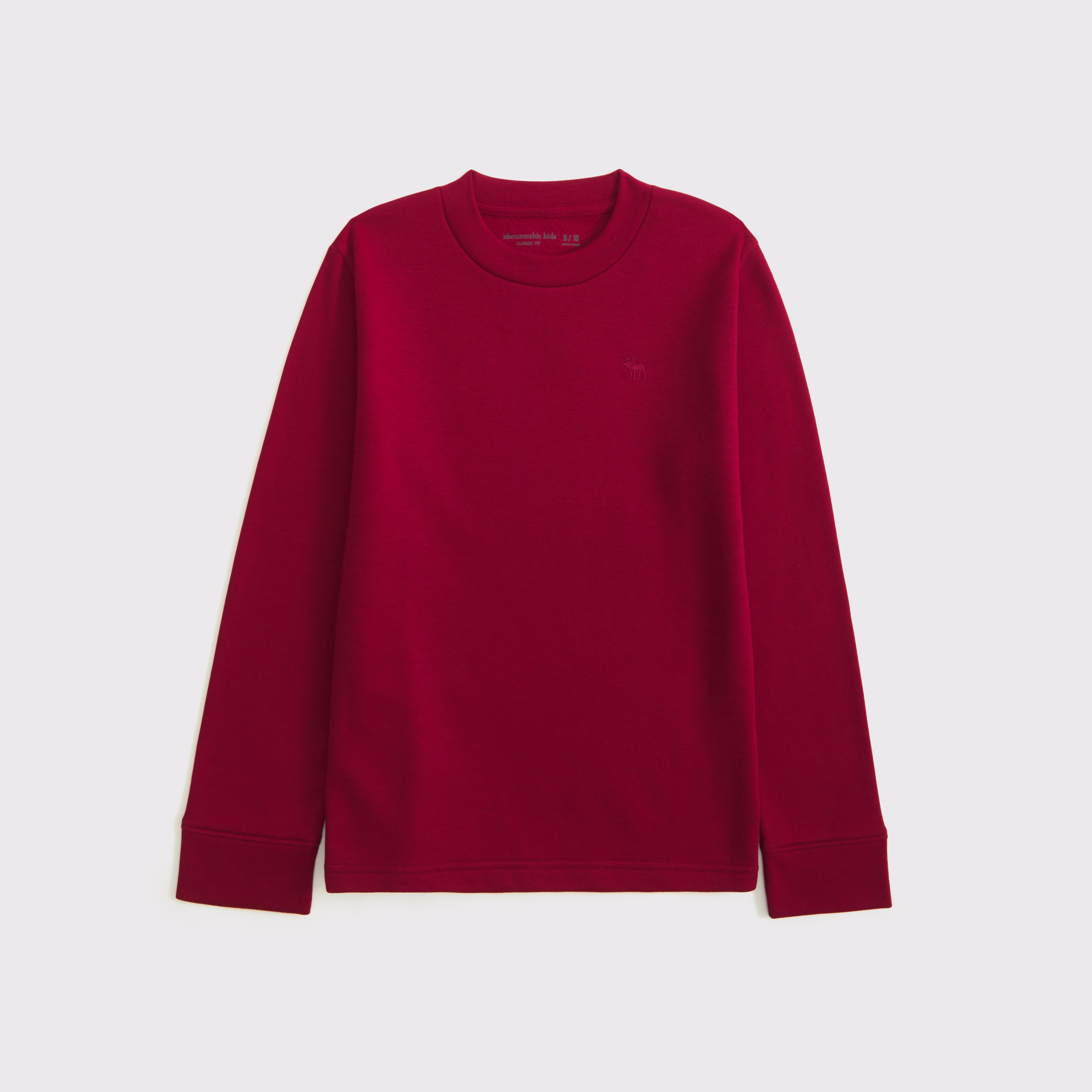 Abercrombie & Fitch Kids' Essential Heavyweight Long-sleeve Icon Crew Tee In Burgundy