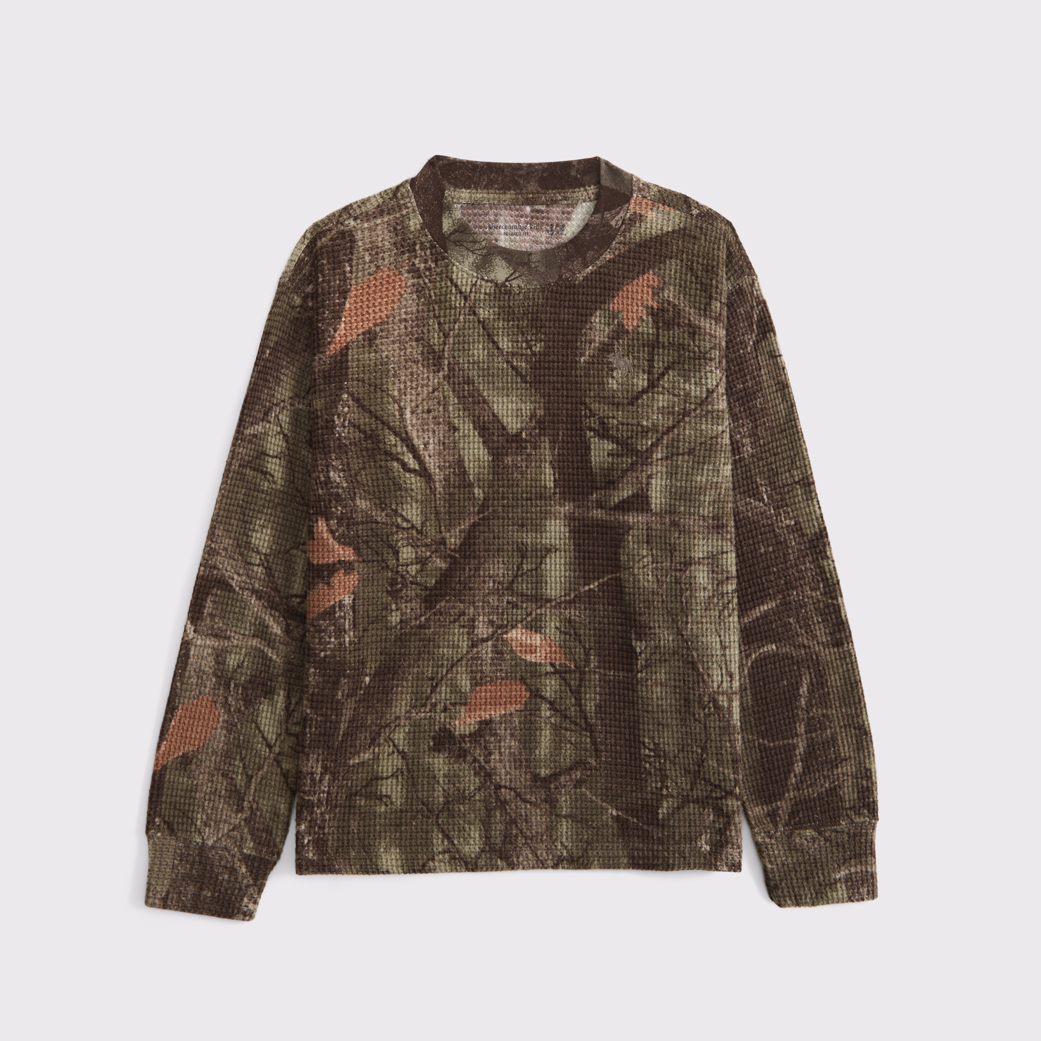 Abercrombie & Fitch Kids' Cozy Long-sleeve Waffle Crew In Green