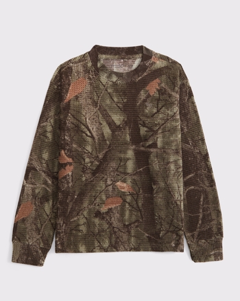 cozy long-sleeve waffle crew