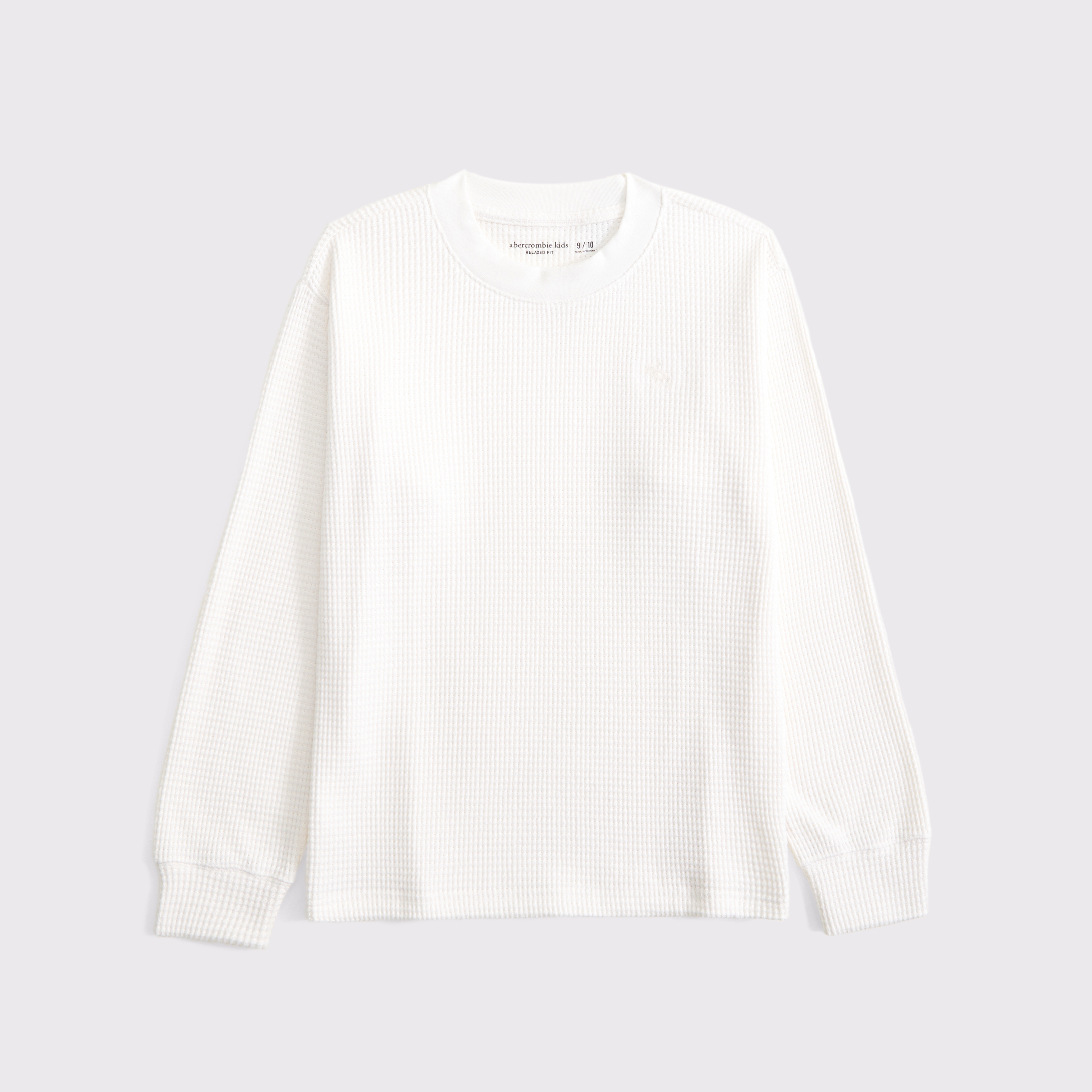 Abercrombie & Fitch Kids' Cozy Long-sleeve Waffle Crew In White