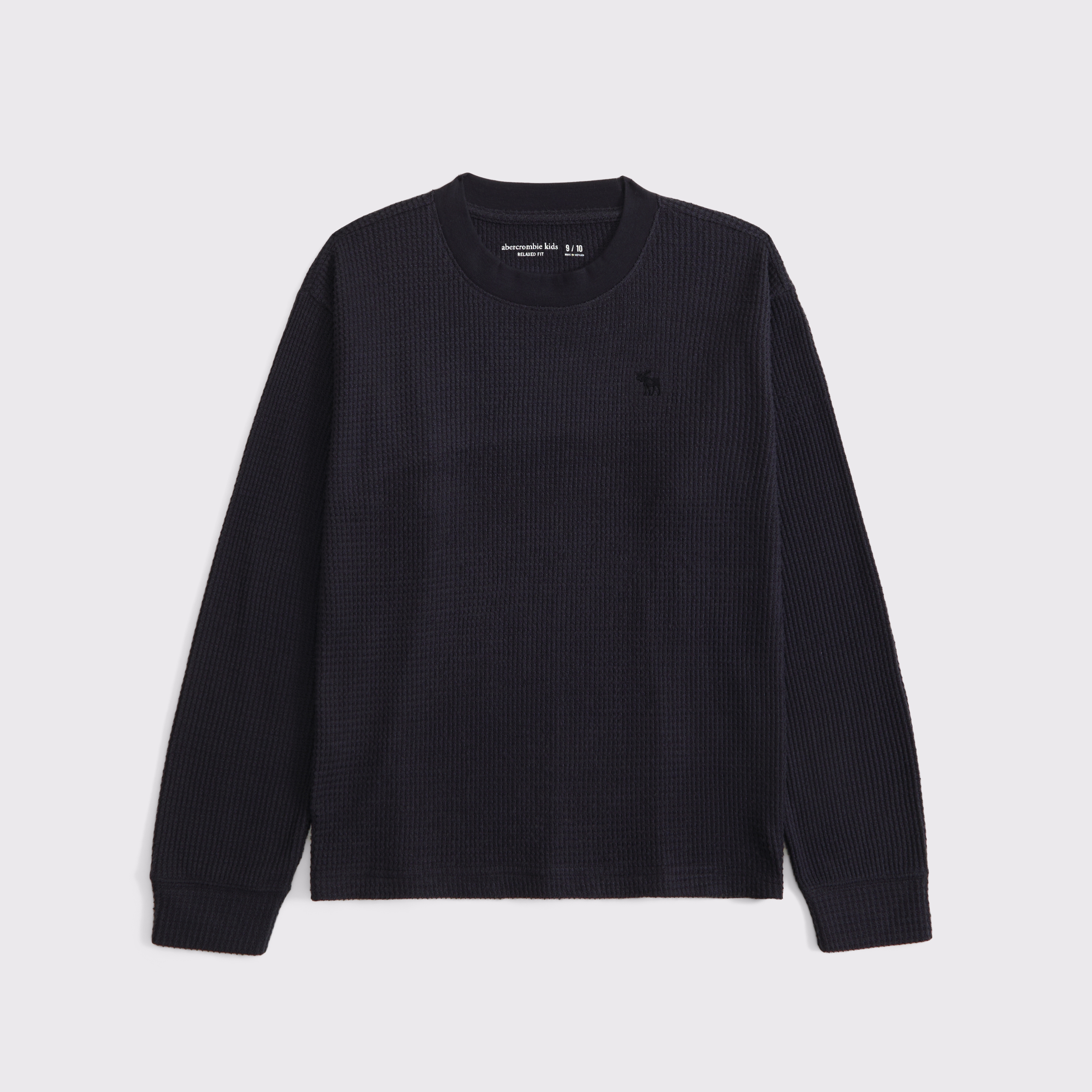 Abercrombie & Fitch Kids' Cozy Long-sleeve Waffle Crew In Black