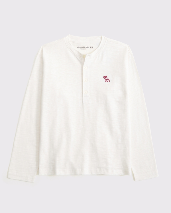 long-sleeve slub cotton icon henley, Cream view 1