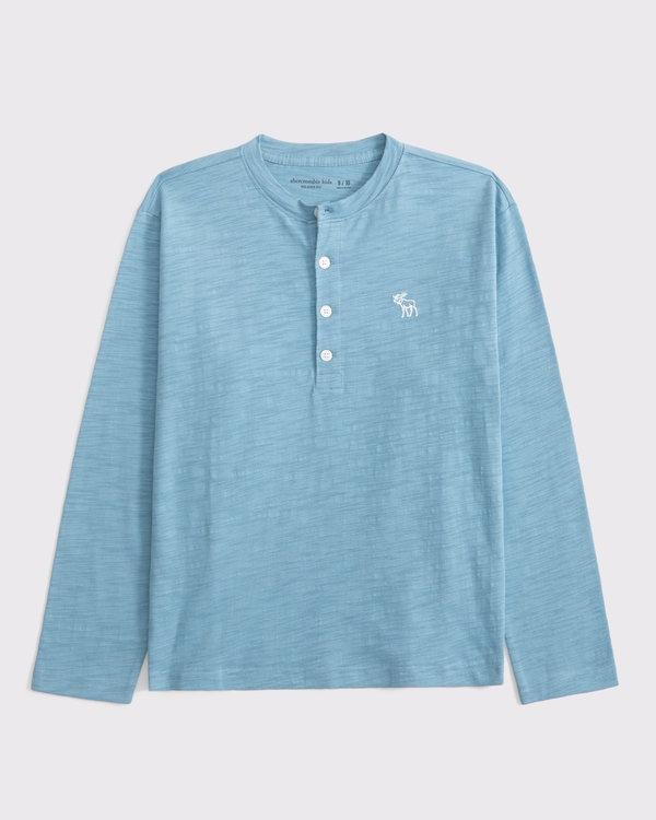 long-sleeve slub cotton icon henley, Blue view 1