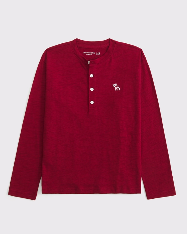 long-sleeve slub cotton icon henley, Rich Ruby view 1