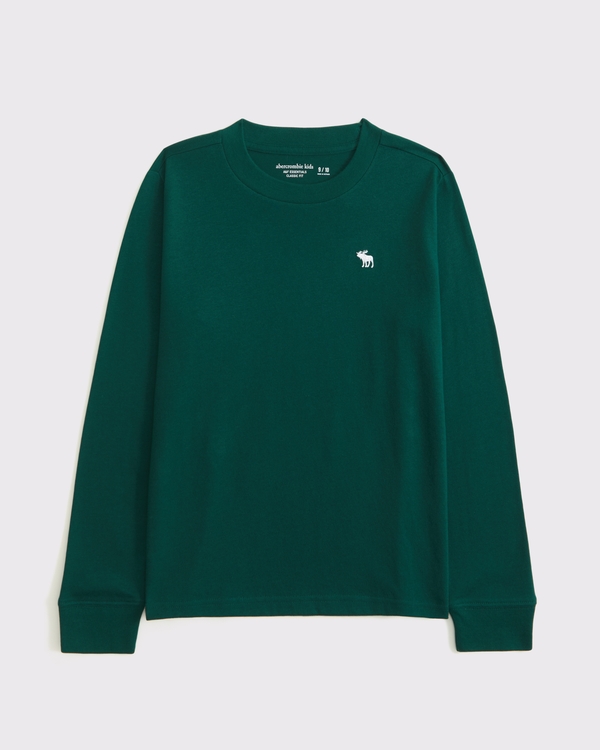 essential long-sleeve icon crew tee, Emerald view 1