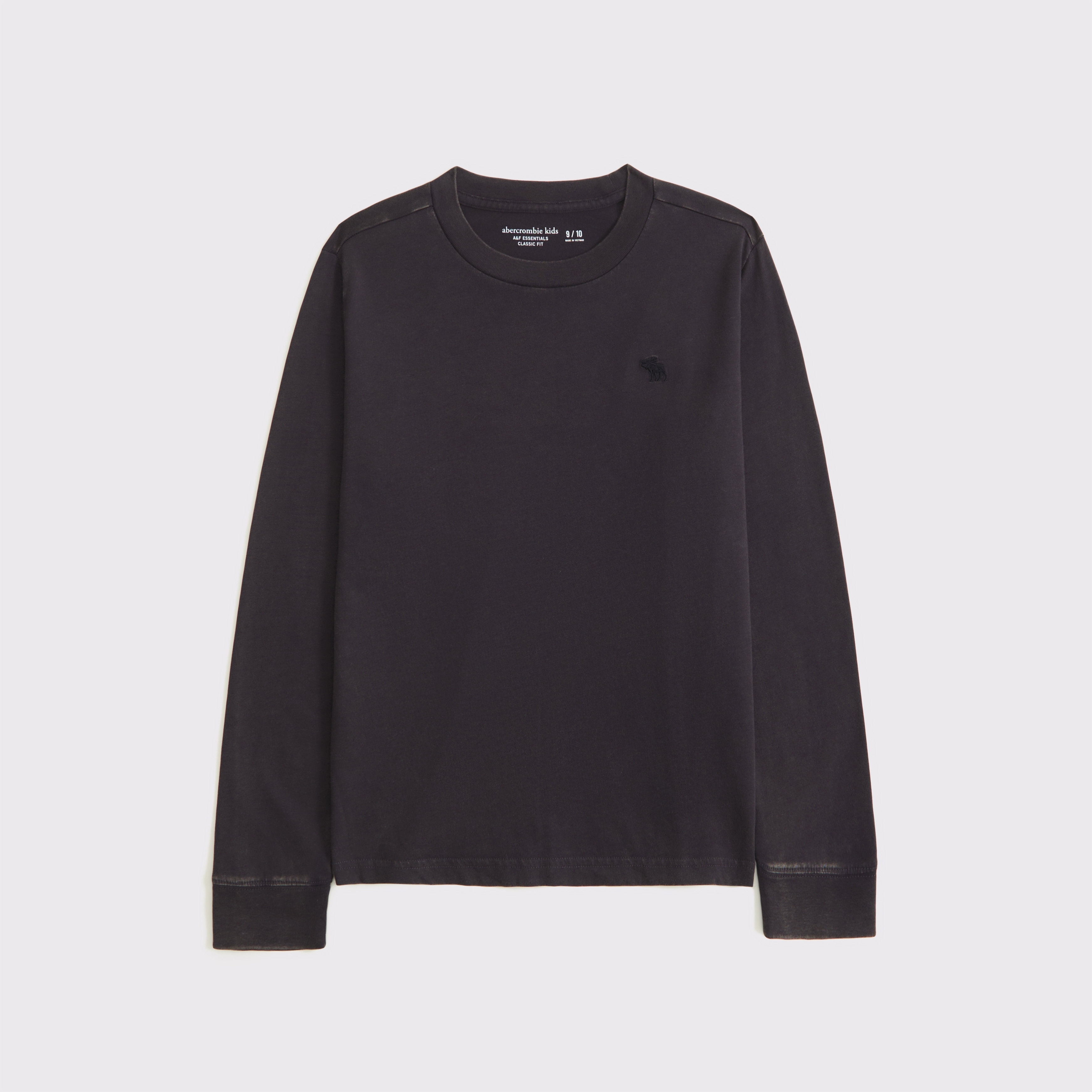 Abercrombie & Fitch Kids' Washed Essential Long-sleeve Icon Crew Tee In Black