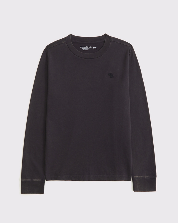 washed essential long-sleeve icon crew tee, Dark Gray view 1