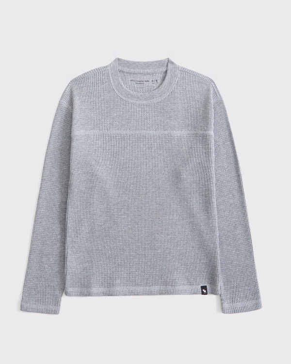 long-sleeve cozy waffle tee, Gray view 1