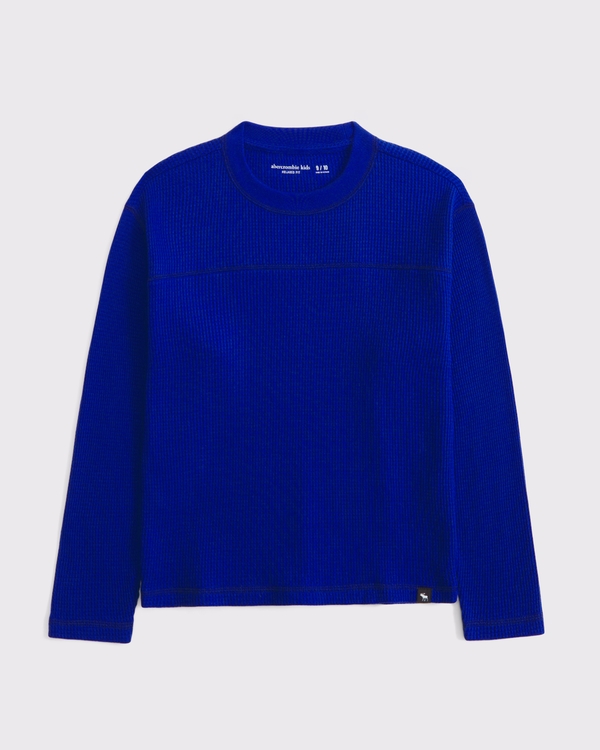 long-sleeve cozy waffle tee, Twilight Blue view 1