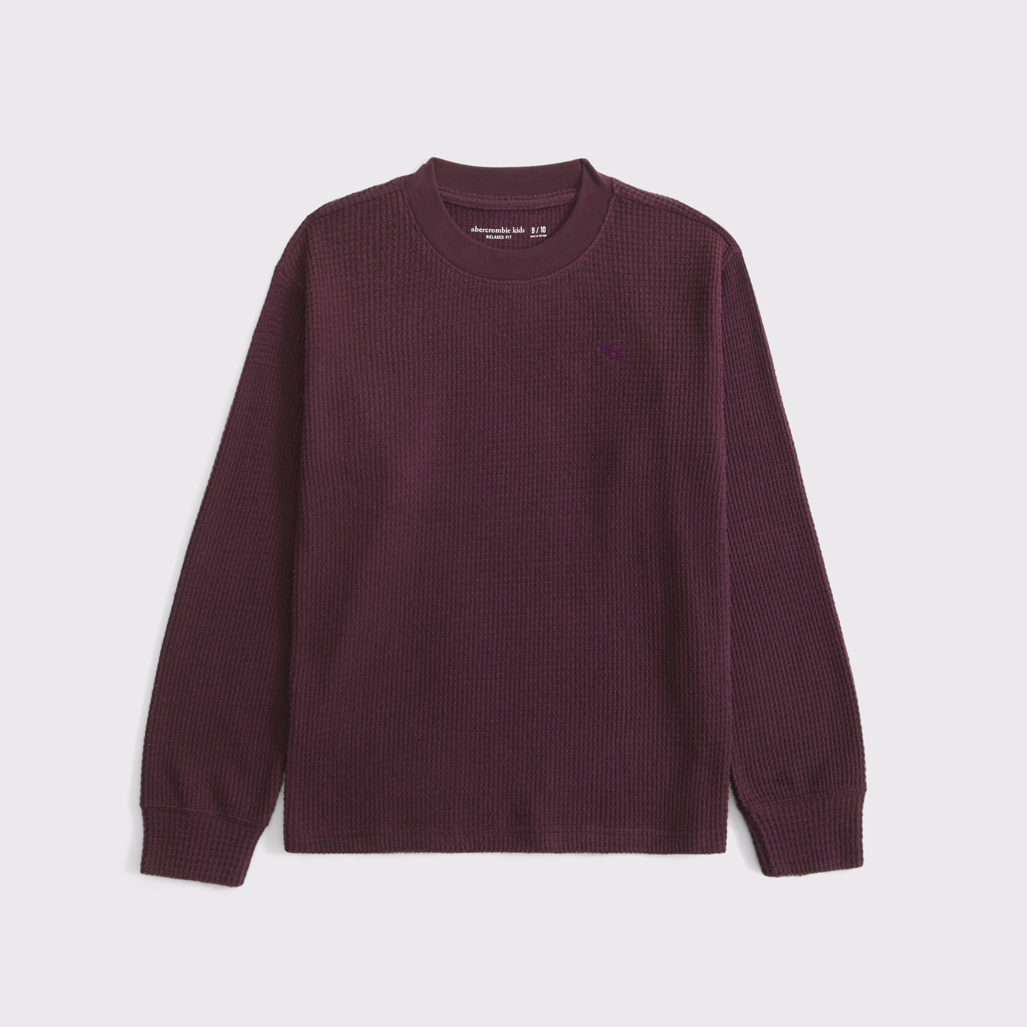 Abercrombie & Fitch Kids' Cozy Long-sleeve Waffle Crew In Burgundy