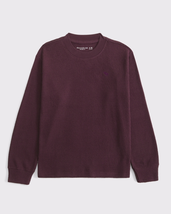 cozy long-sleeve waffle crew, Maroon view 1