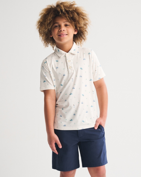 short-sleeve synthetic polo, White Pattern view 1