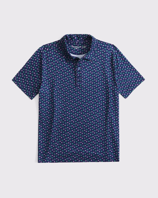 short-sleeve synthetic polo, Navy Pattern view 1