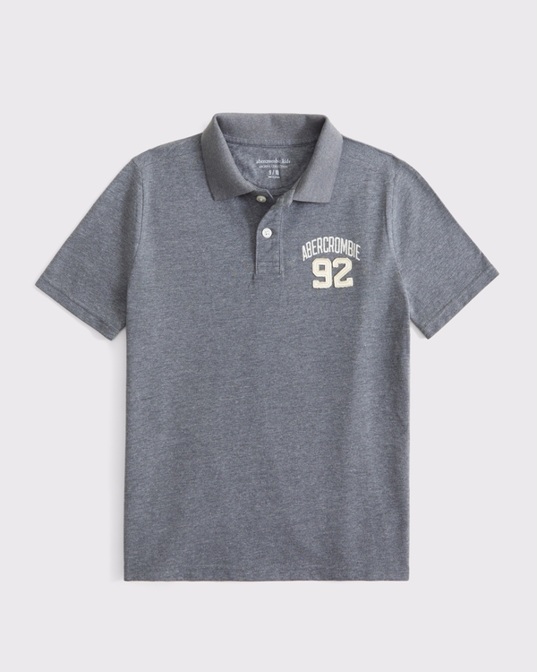 Polo in piqué con logo, Grigio view 1