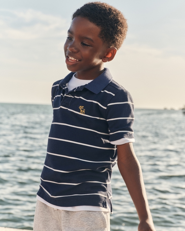 piqué polo met logo en strepen, Marineblauw Met Strepen view 1