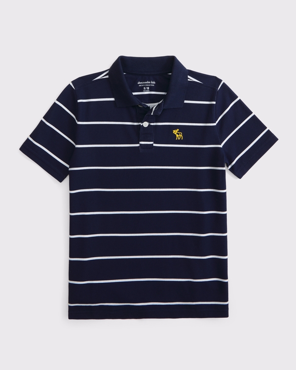 striped icon pique polo, Navy Stripe view 1
